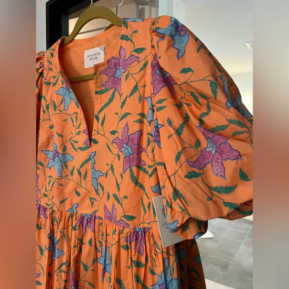 Tuckernuck Coral Maxi Dress with Blue & Pink Floral Print